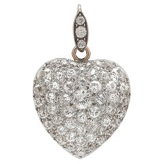 Victorian Diamond Heart Pendant, 15KT Gold and Silver, Old Cut Diamonds