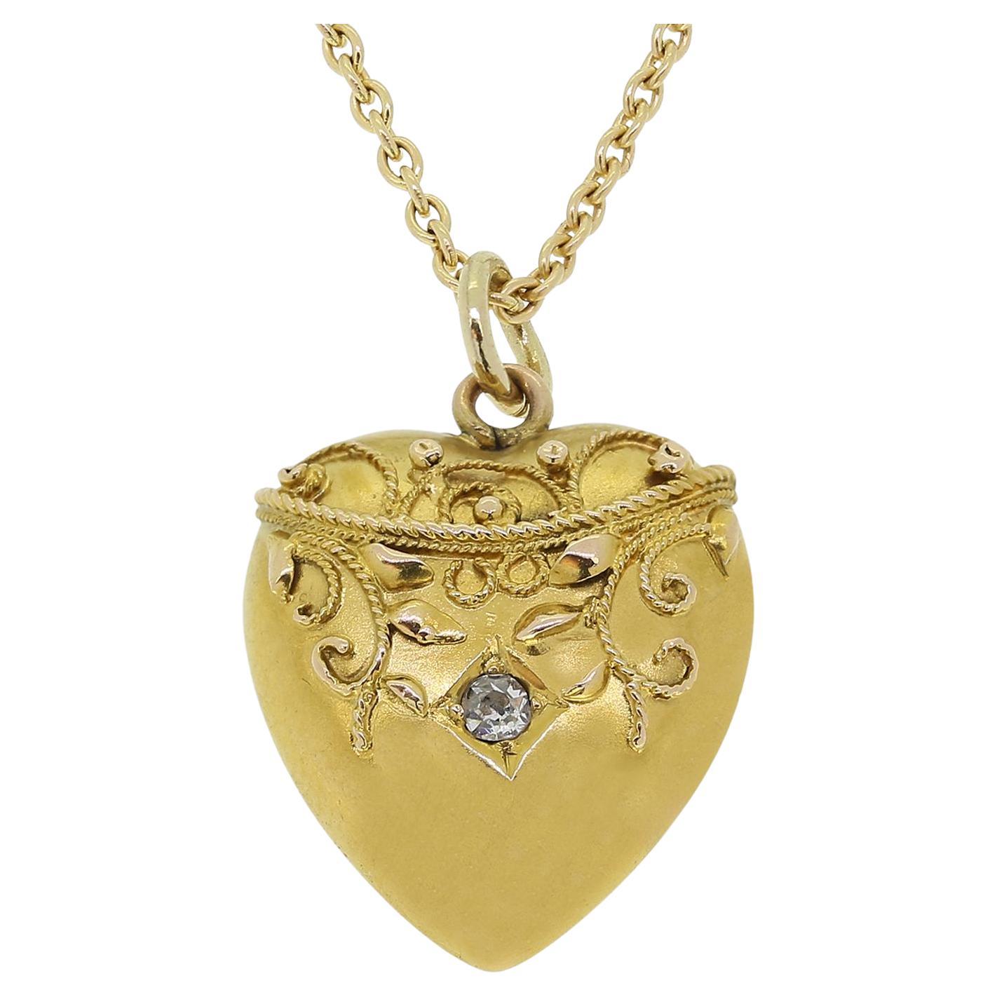Victorian Diamond Heart Pendant Necklace For Sale