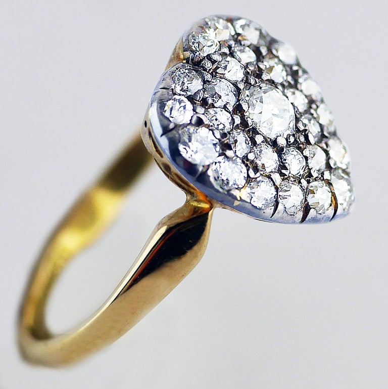 Victorian Diamond Heart Ring, circa 1870 In Excellent Condition In London, GB