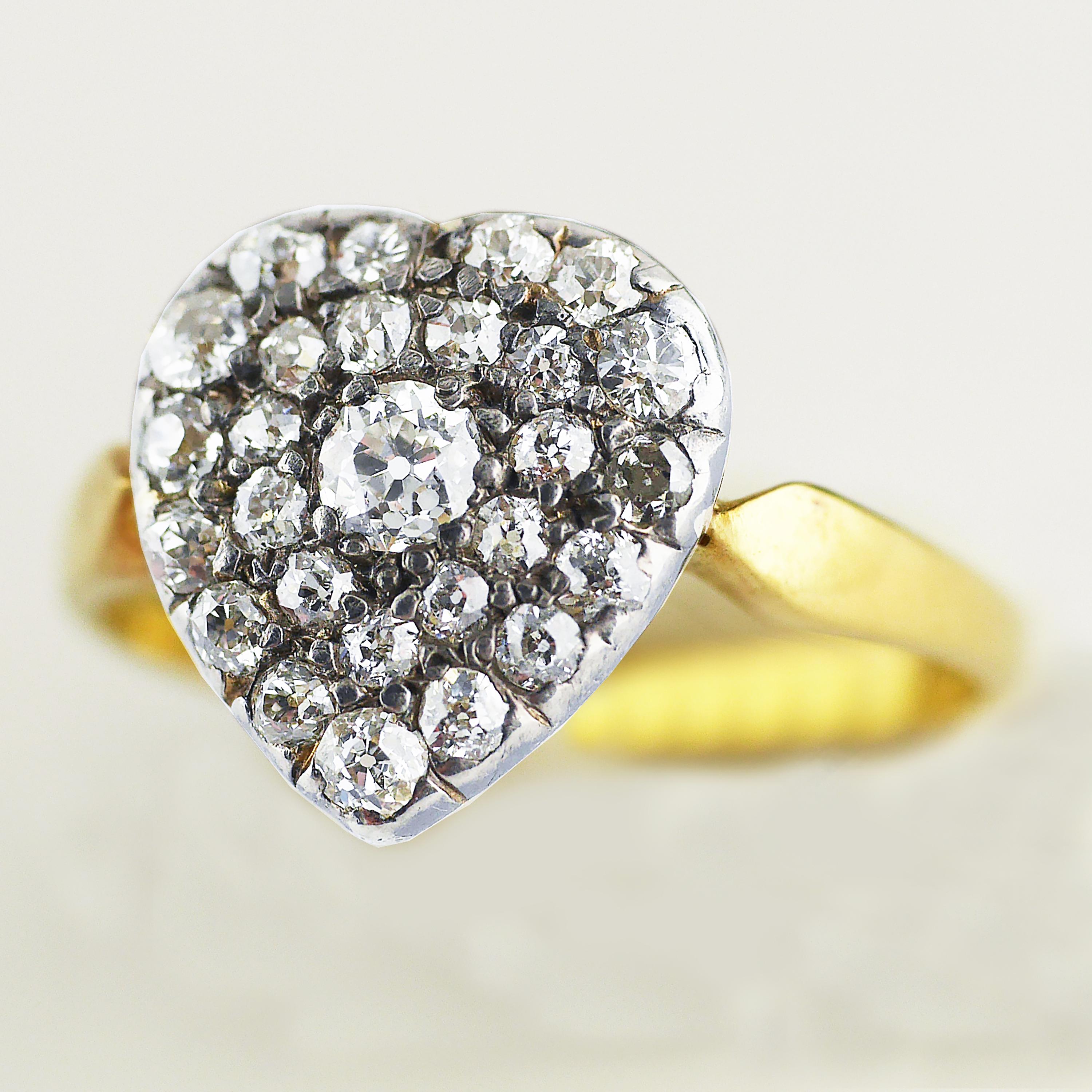 Women's Victorian Diamond Heart Ring, circa 1870