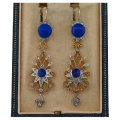 Diamant victorien Lapis  Boucles d'oreilles percées 18 KT