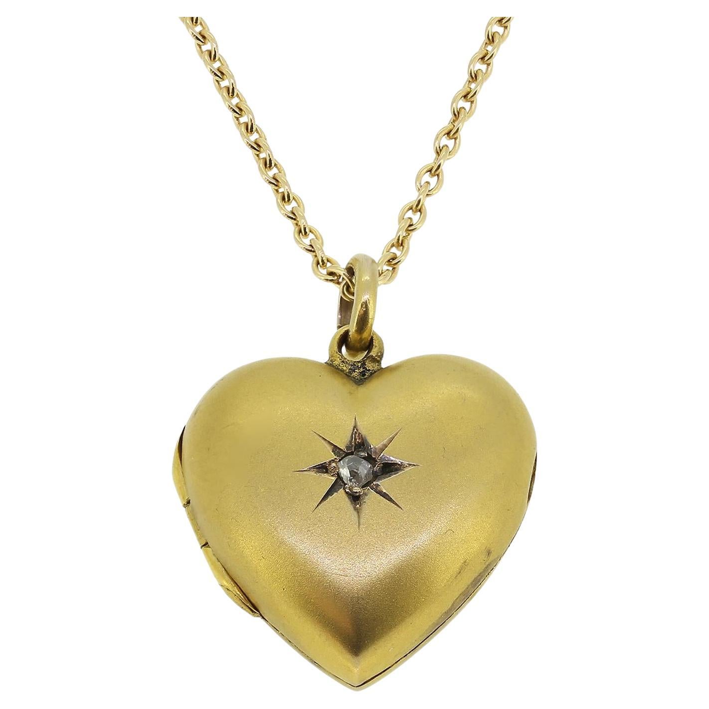 Victorian Diamond Love Heart Locket Necklace For Sale