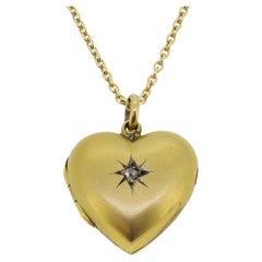 Antique Victorian Diamond Love Heart Locket Necklace
