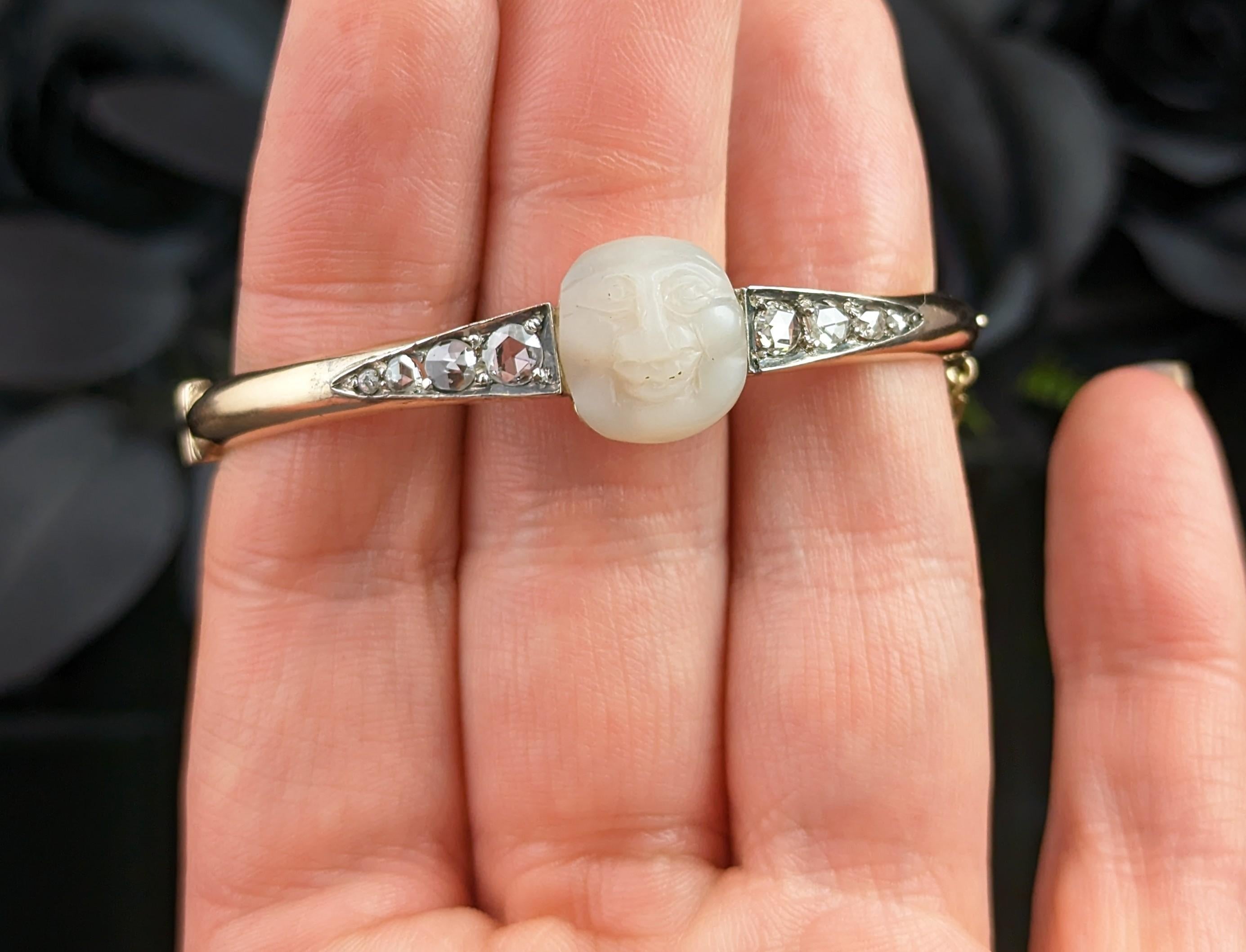 Bracelet Victorien Homme dans la Lune, or 18k, nacre et diamants en vente 7