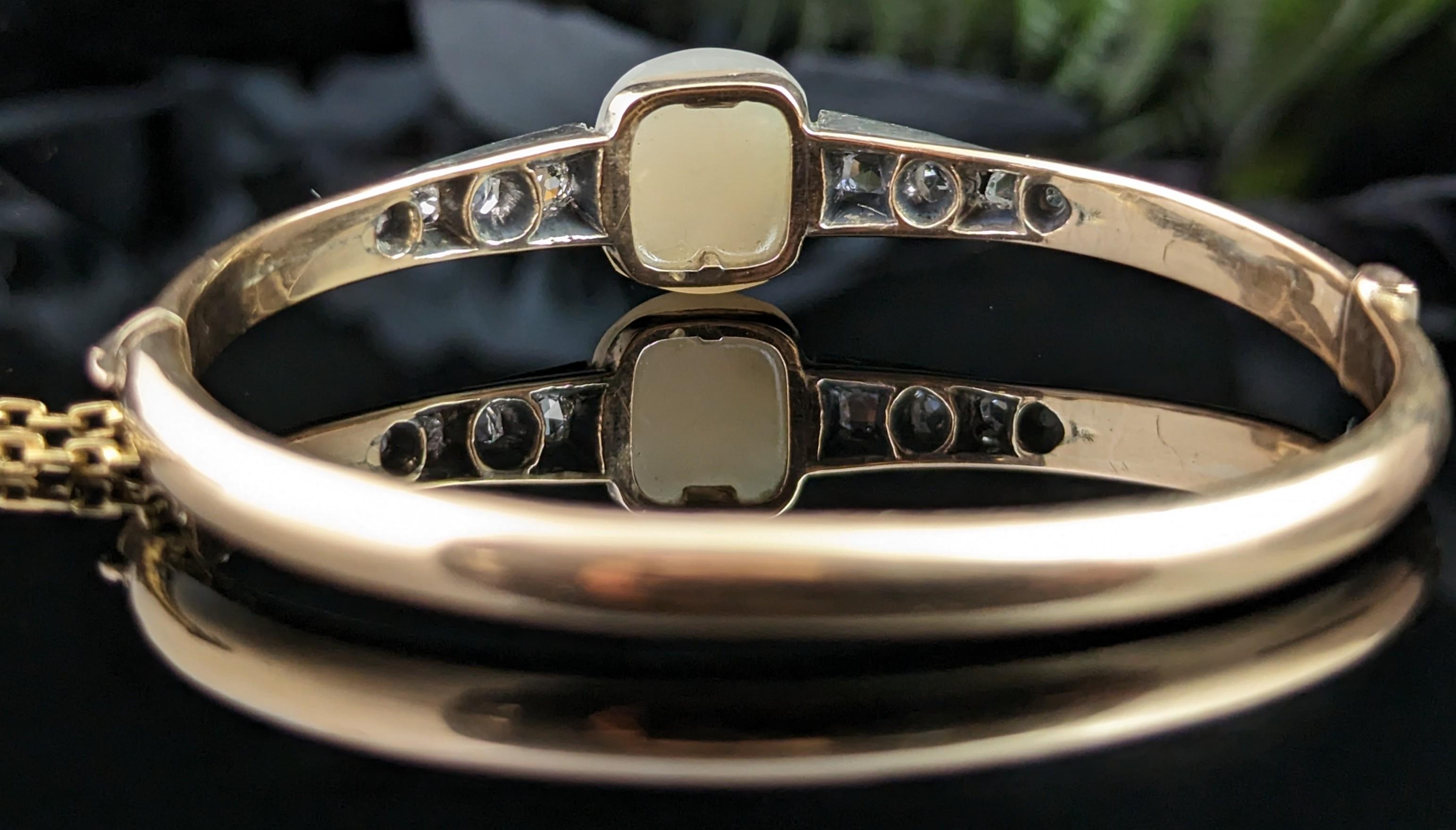 Victorian Diamond Man in the Moon Bangle, 18k Gold, Mother of Pearl For Sale 3
