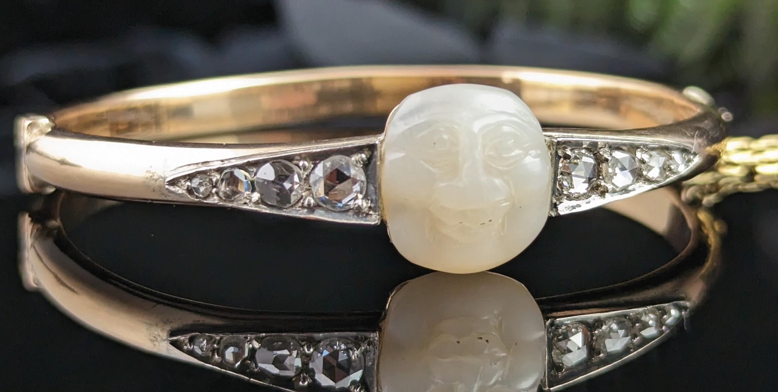 Bracelet Victorien Homme dans la Lune, or 18k, nacre et diamants en vente 4