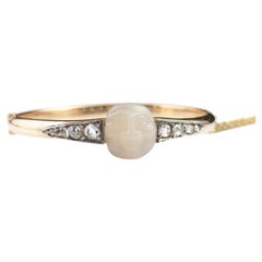 Victorian Diamond Man in the Moon Bangle, 18k Gold, Mother of Pearl