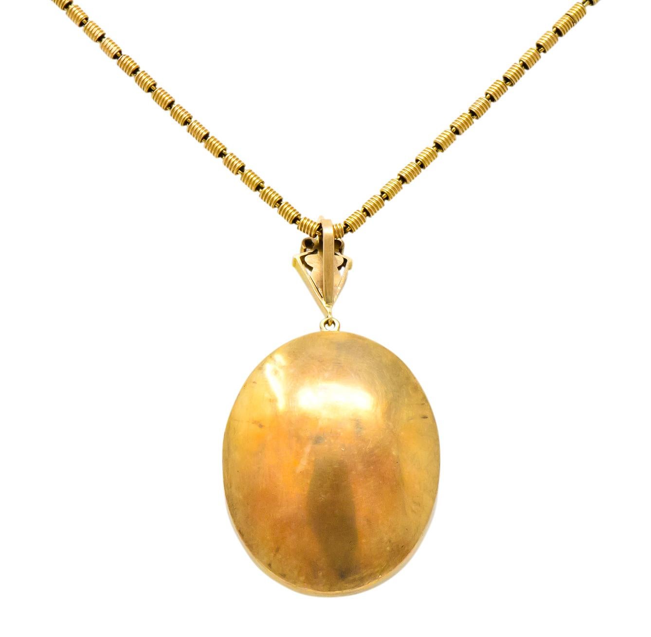 Victorian Diamond Micromosiac 14 Karat Gold Beetle Pendant Necklace 1