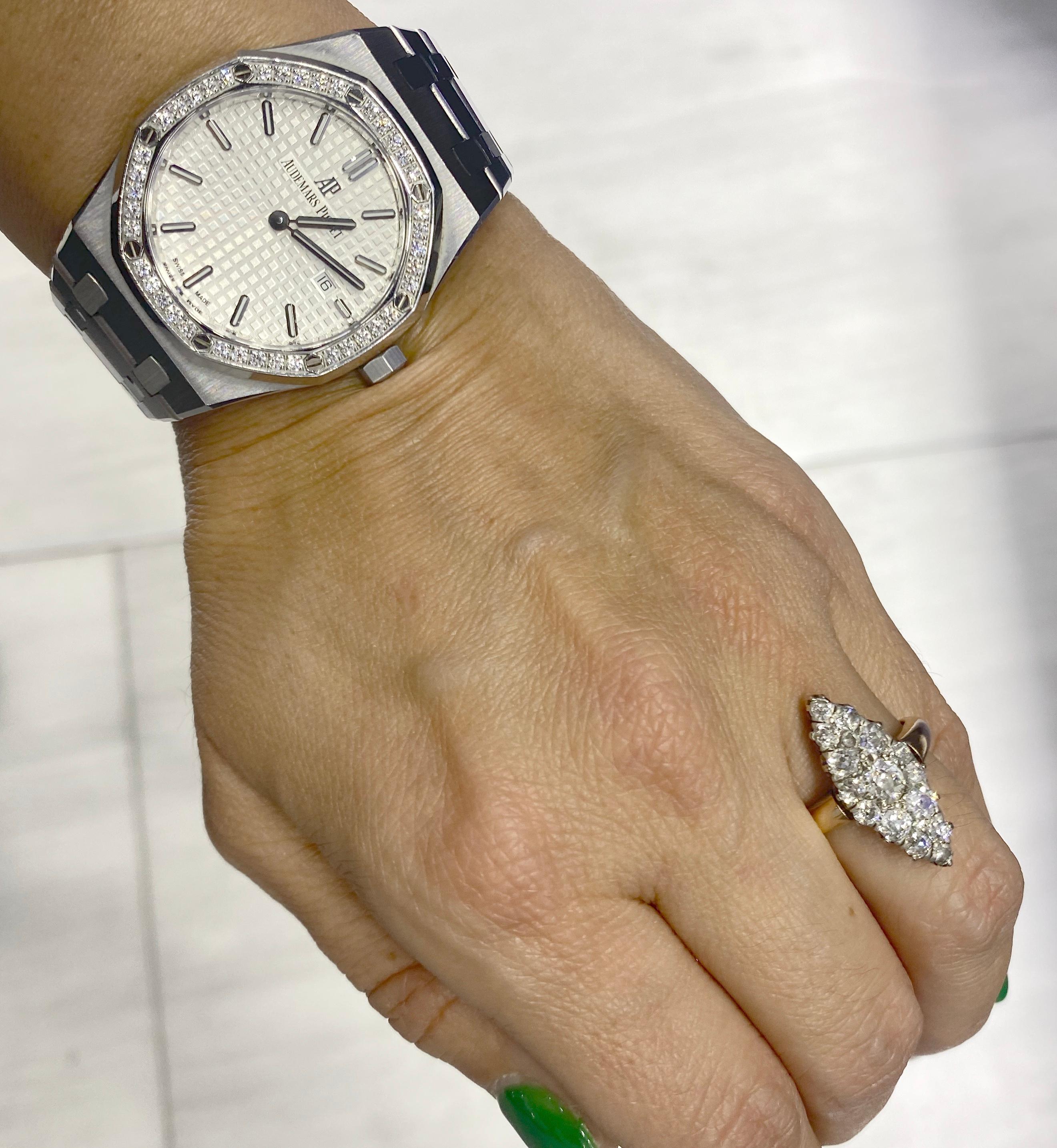 Bague navette victorienne en or 18 carats et diamants Bon état - En vente à MIAMI, FL