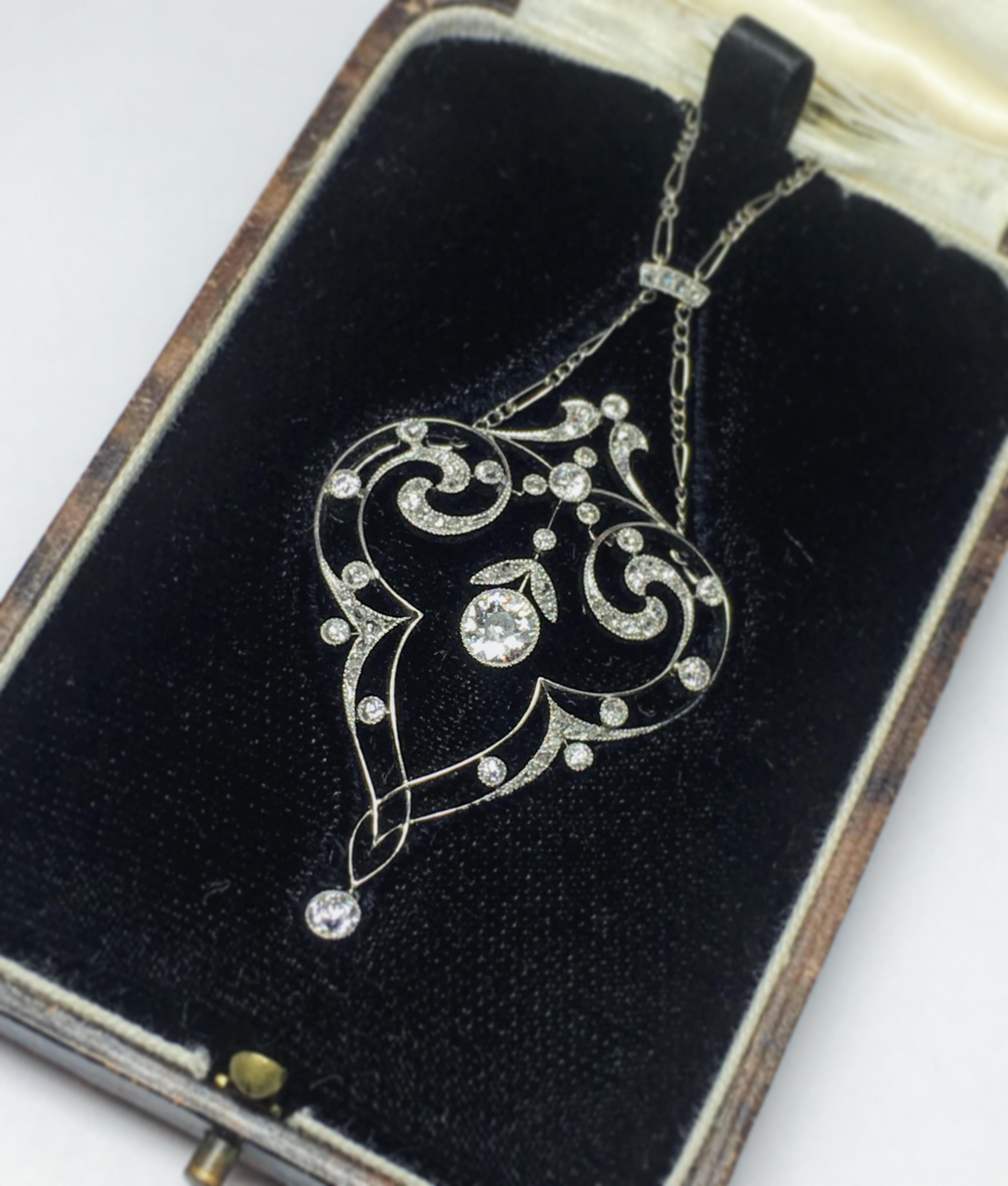 Women's or Men's Victorian Diamond Necklace Pendant with Original Box, circa 1880s