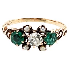 Victorian Diamond Old Mine Emerald Cocktail Ring .73ct Antique 14k Original 1860