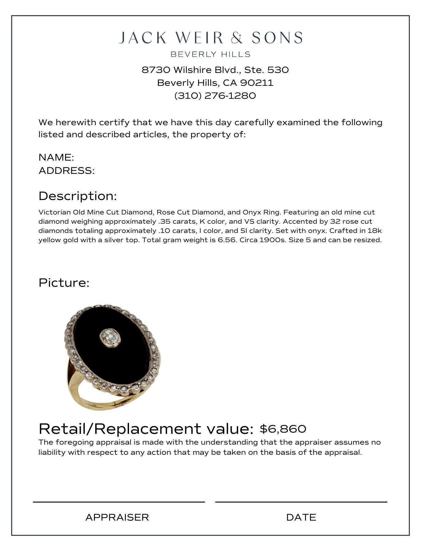 Women's Victorian diamond onyx 18k yellow gold and silver cocktail ring For Sale