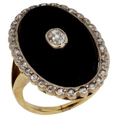 Victorian diamond onyx 18k yellow gold and silver cocktail ring