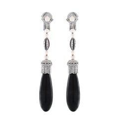 Victorian Diamond & Onyx Dangle Earrings
