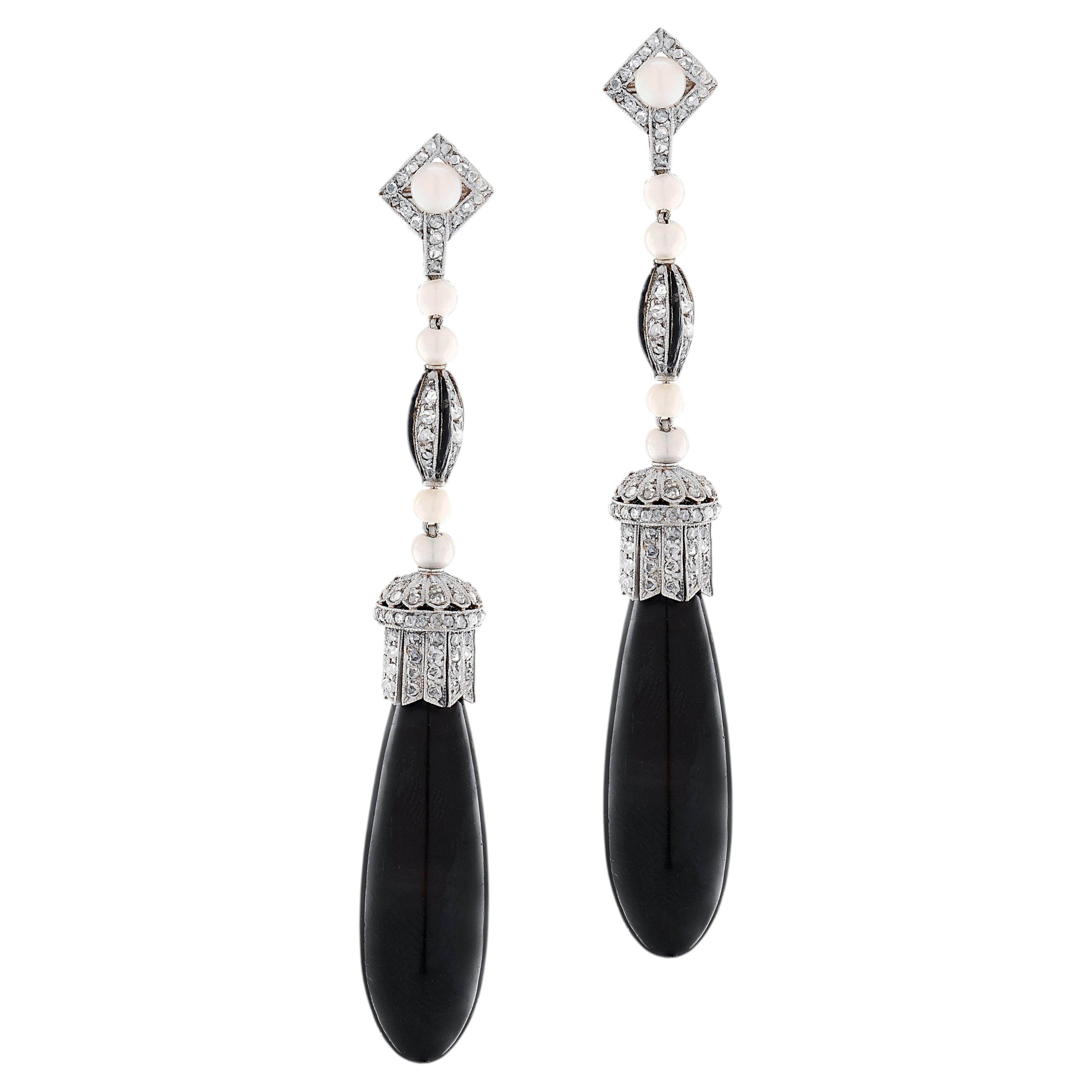 Victorian Diamond & Onyx Dangle Earrings