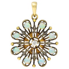 Victorian Diamond Opal 14 Karat Gold Fleur-De-Lis Pendant
