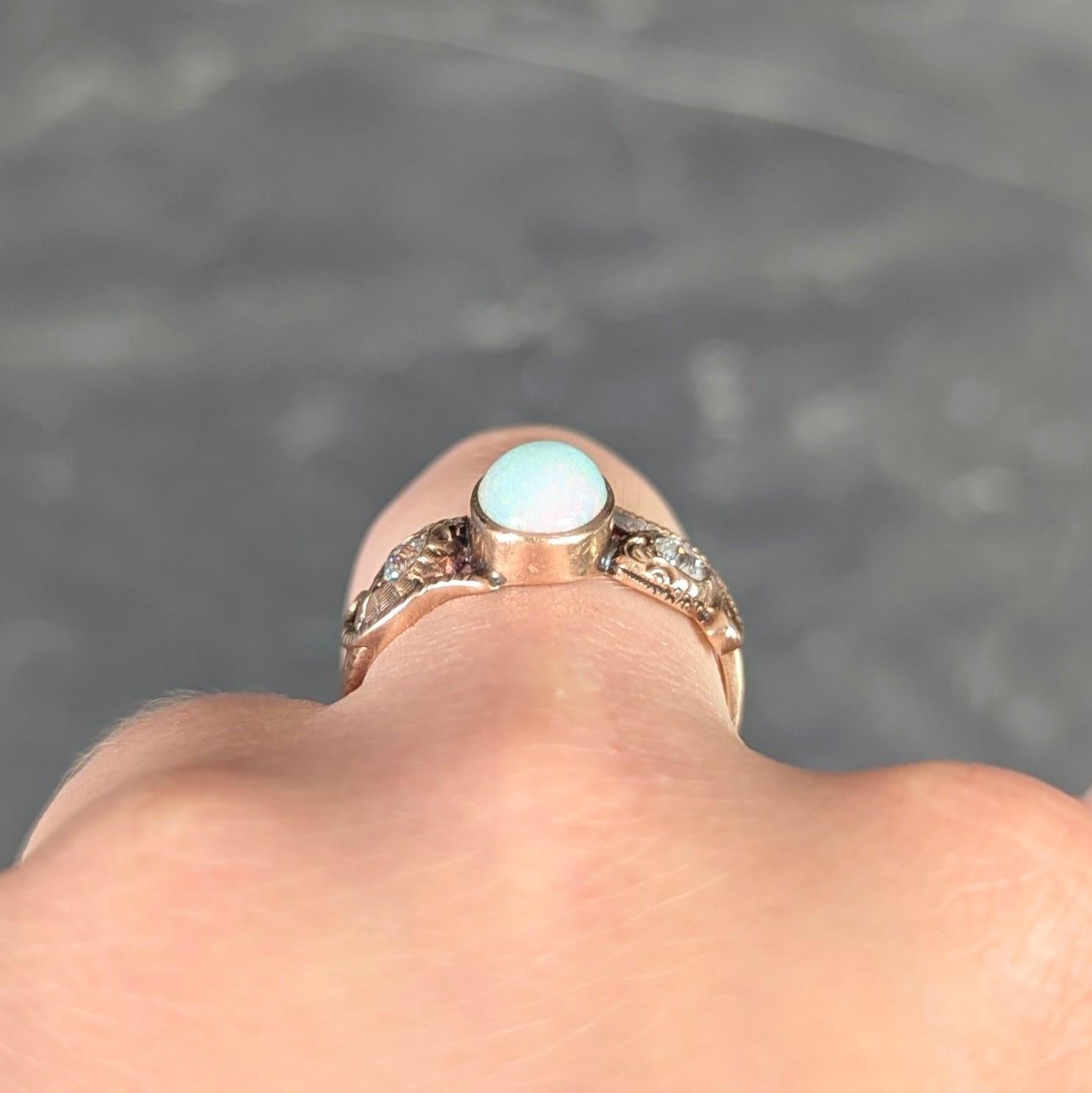 Victorian Diamond Opal 14 Karat Rose Gold Antique Lovers Knot Snake Ring en venta 4