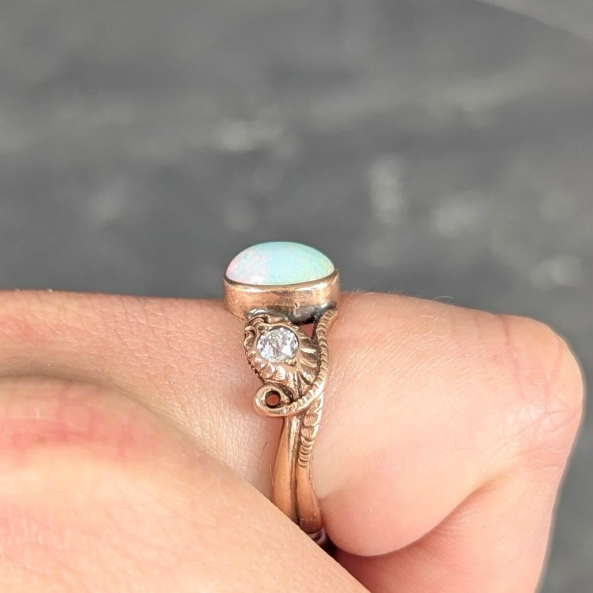 Victorian Diamond Opal 14 Karat Rose Gold Antique Lovers Knot Snake Ring en venta 5