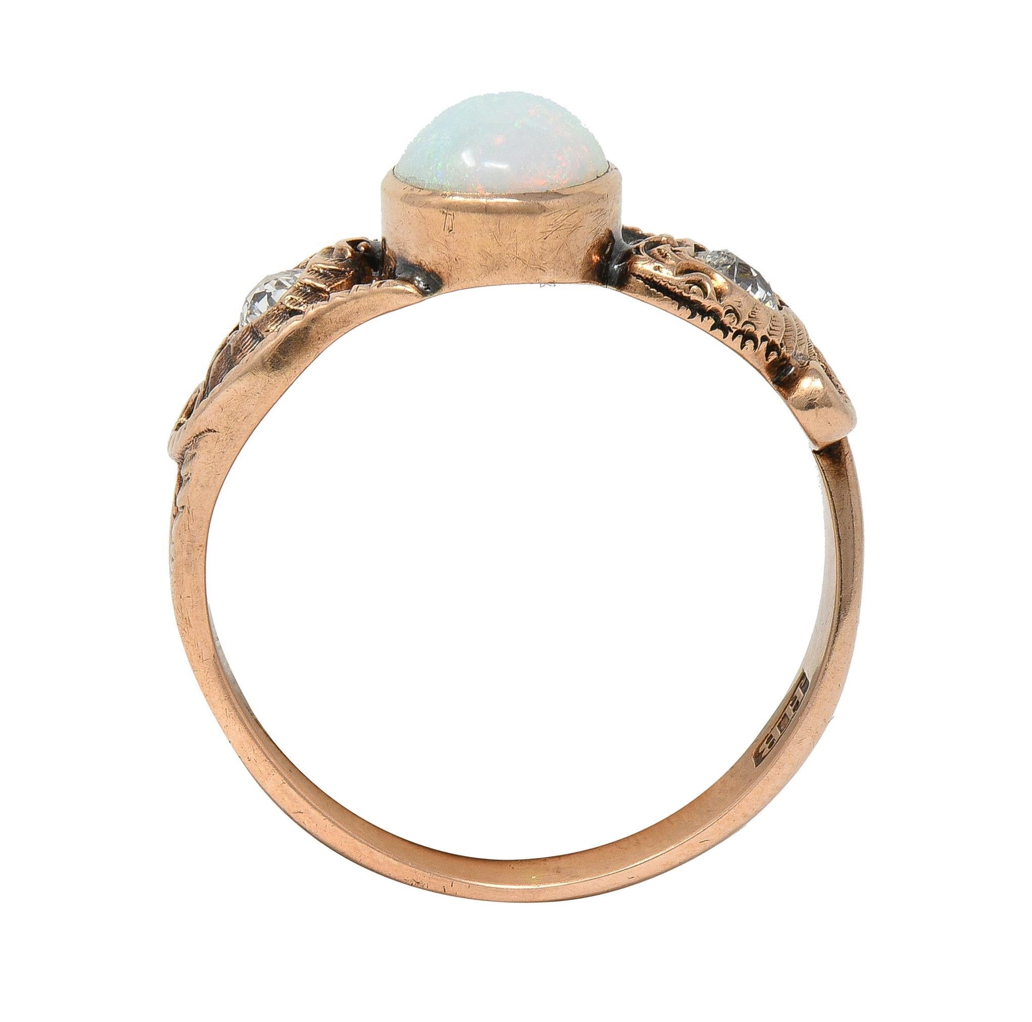 Victorian Diamond Opal 14 Karat Rose Gold Antique Lovers Knot Snake Ring en venta 2