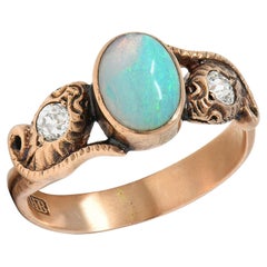 Victorian Diamond Opal 14 Karat Rose Gold Antique Lovers Knot Snake Ring