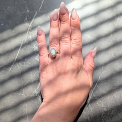 Anillo Halo Antiguo Victoriano Diamante Ópalo Oro Amarillo 14 Kilates