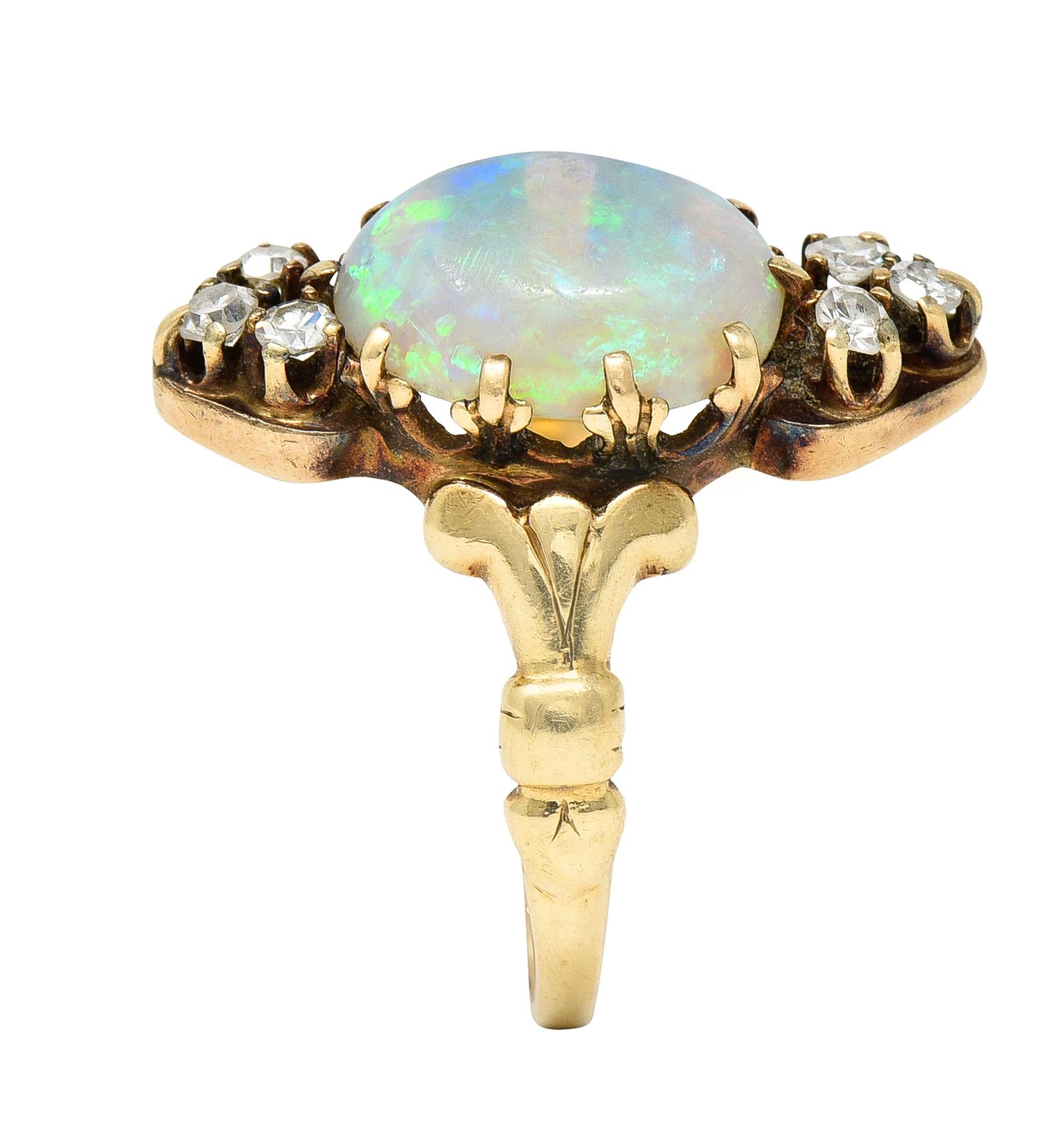 Victorian Diamond Opal 14 Karat Yellow Gold Ring 5