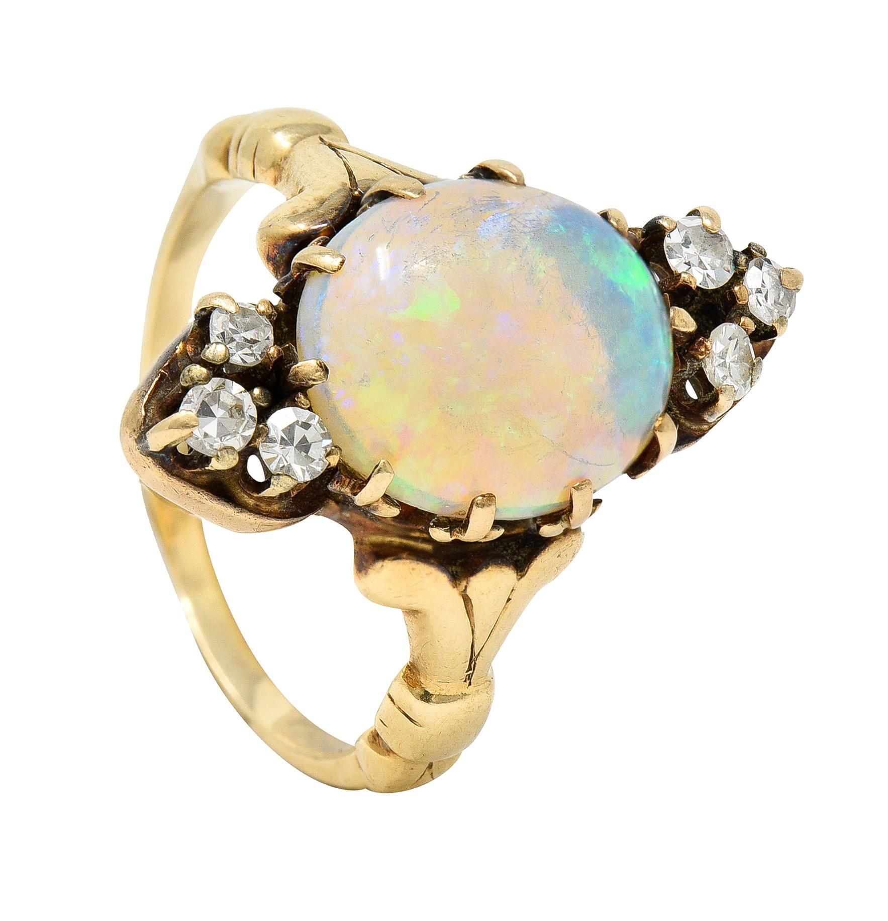 Victorian Diamond Opal 14 Karat Yellow Gold Ring 6