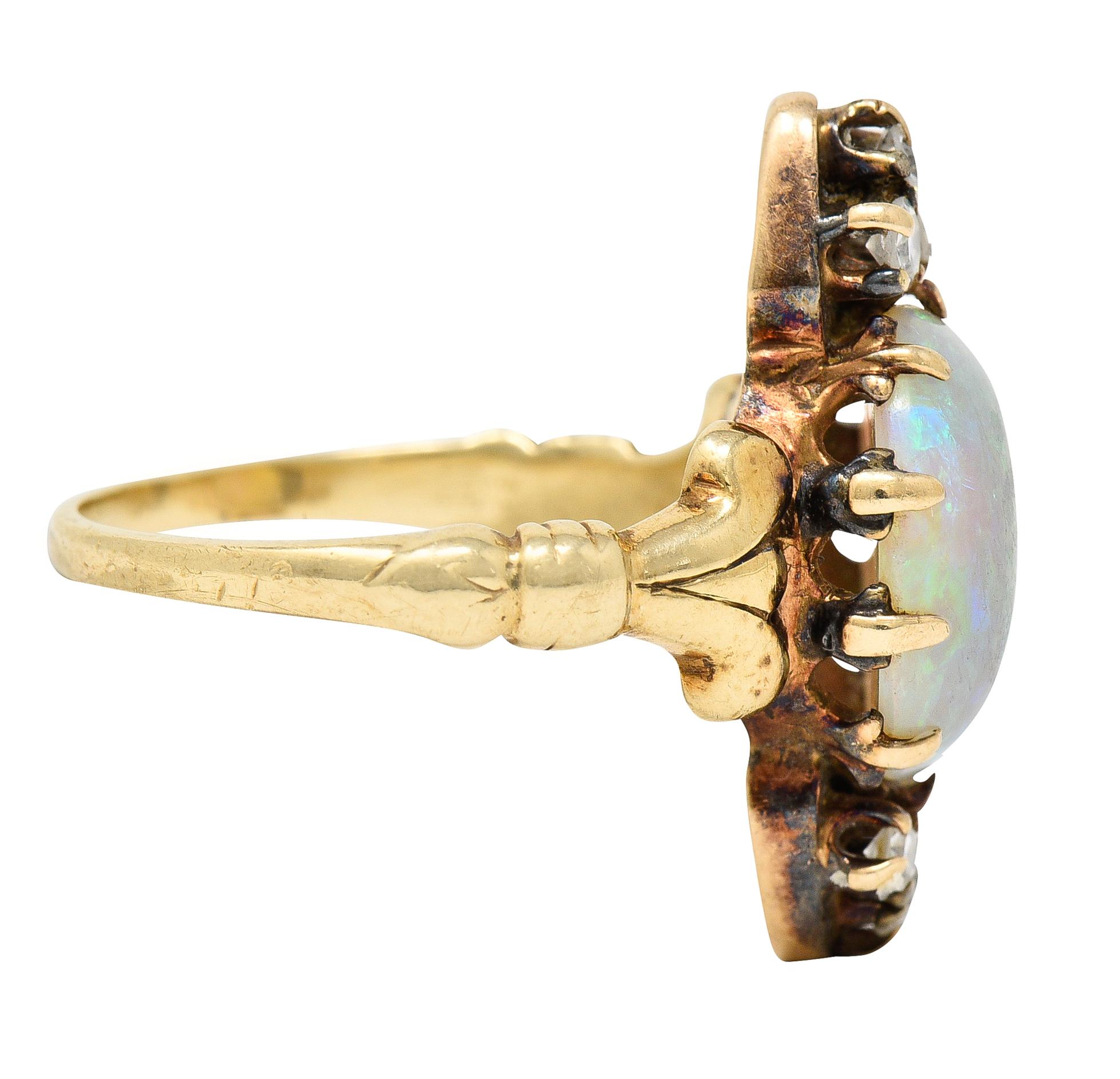 Oval Cut Victorian Diamond Opal 14 Karat Yellow Gold Ring
