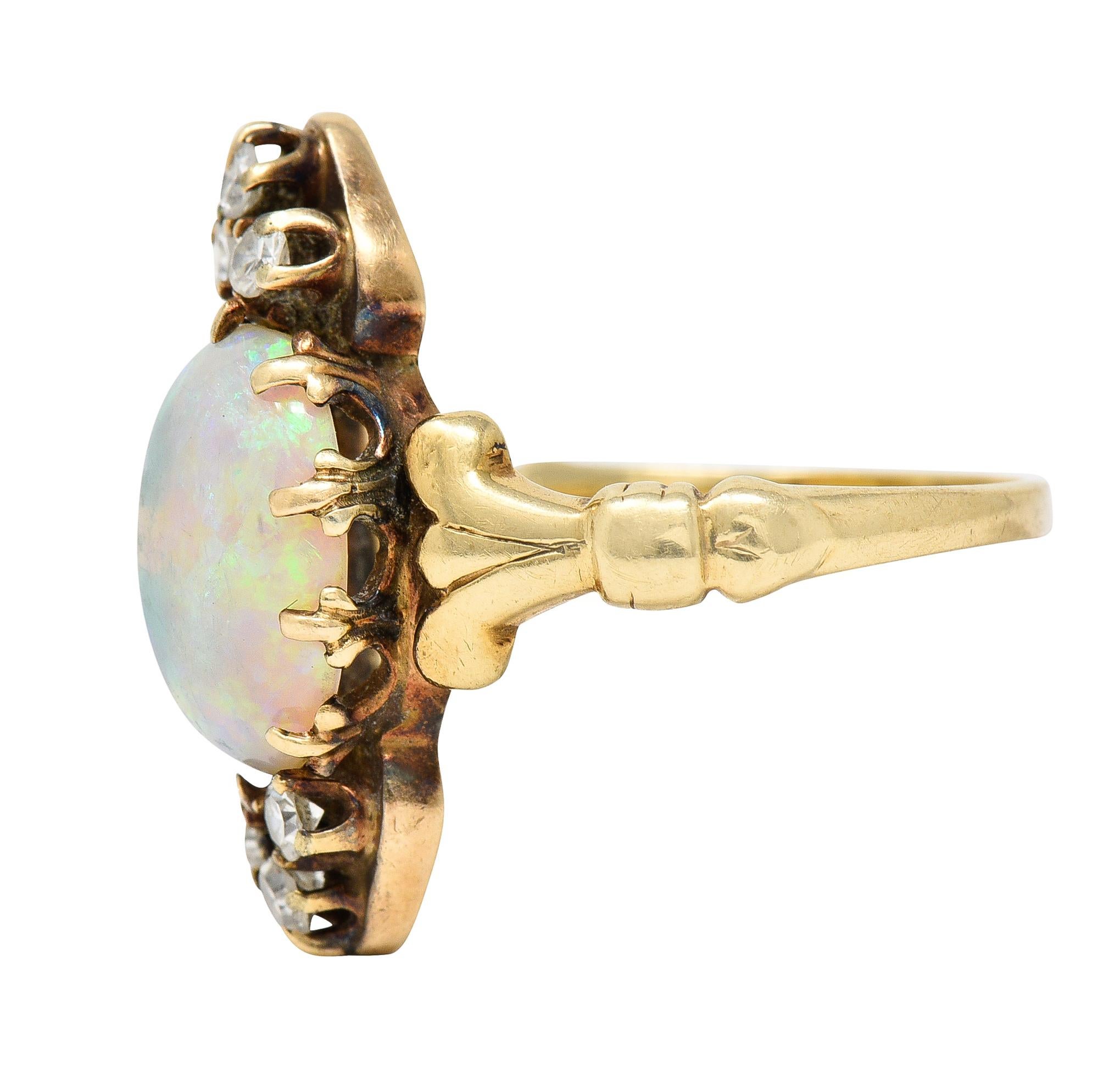 Women's or Men's Victorian Diamond Opal 14 Karat Yellow Gold Ring
