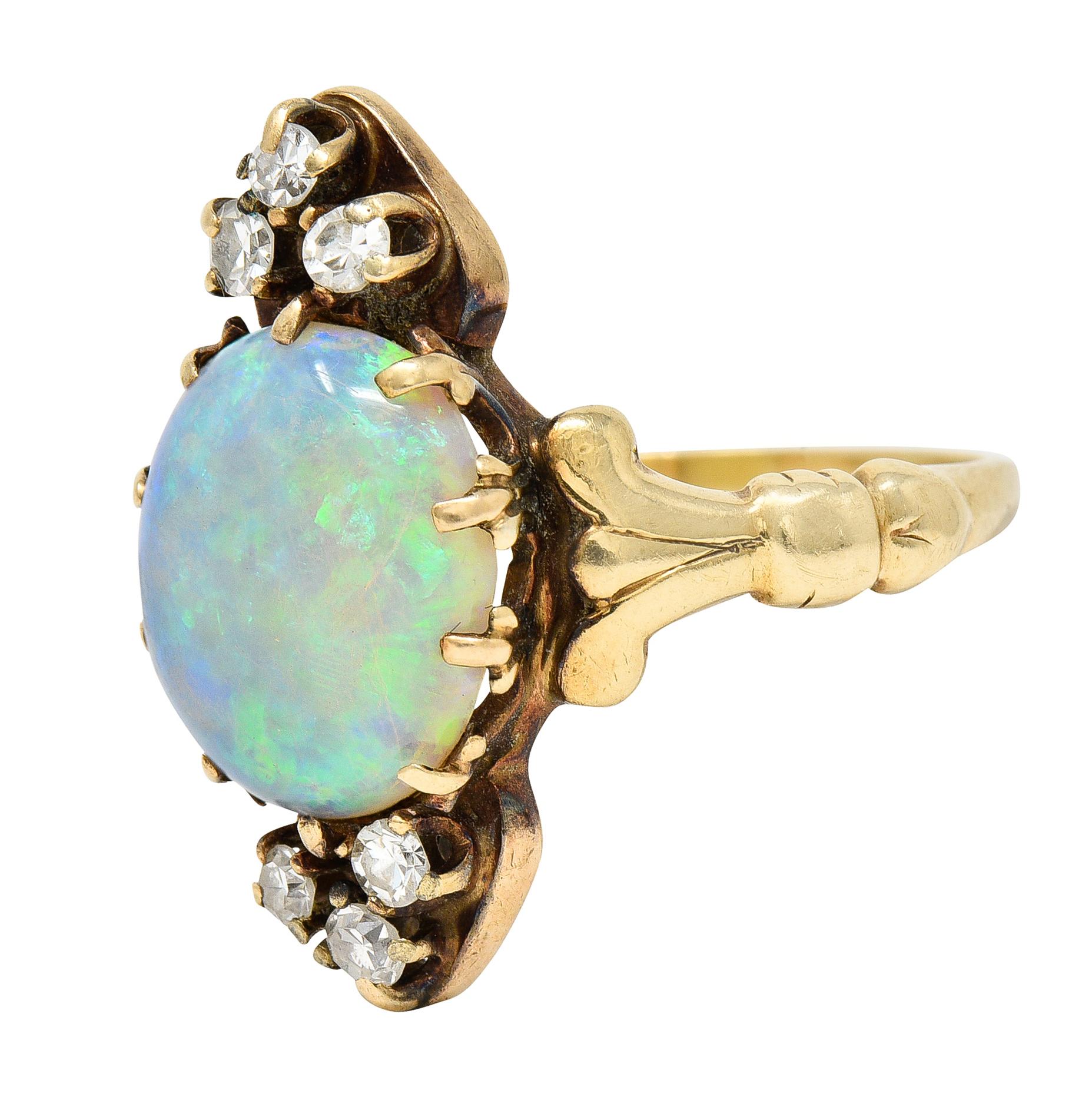 Victorian Diamond Opal 14 Karat Yellow Gold Ring 1