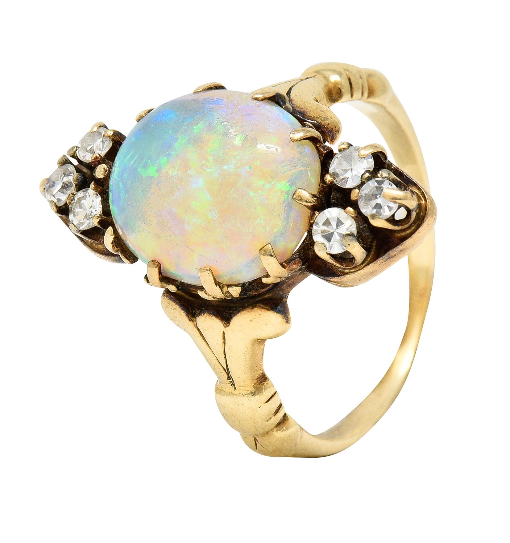Victorian Diamond Opal 14 Karat Yellow Gold Ring 2