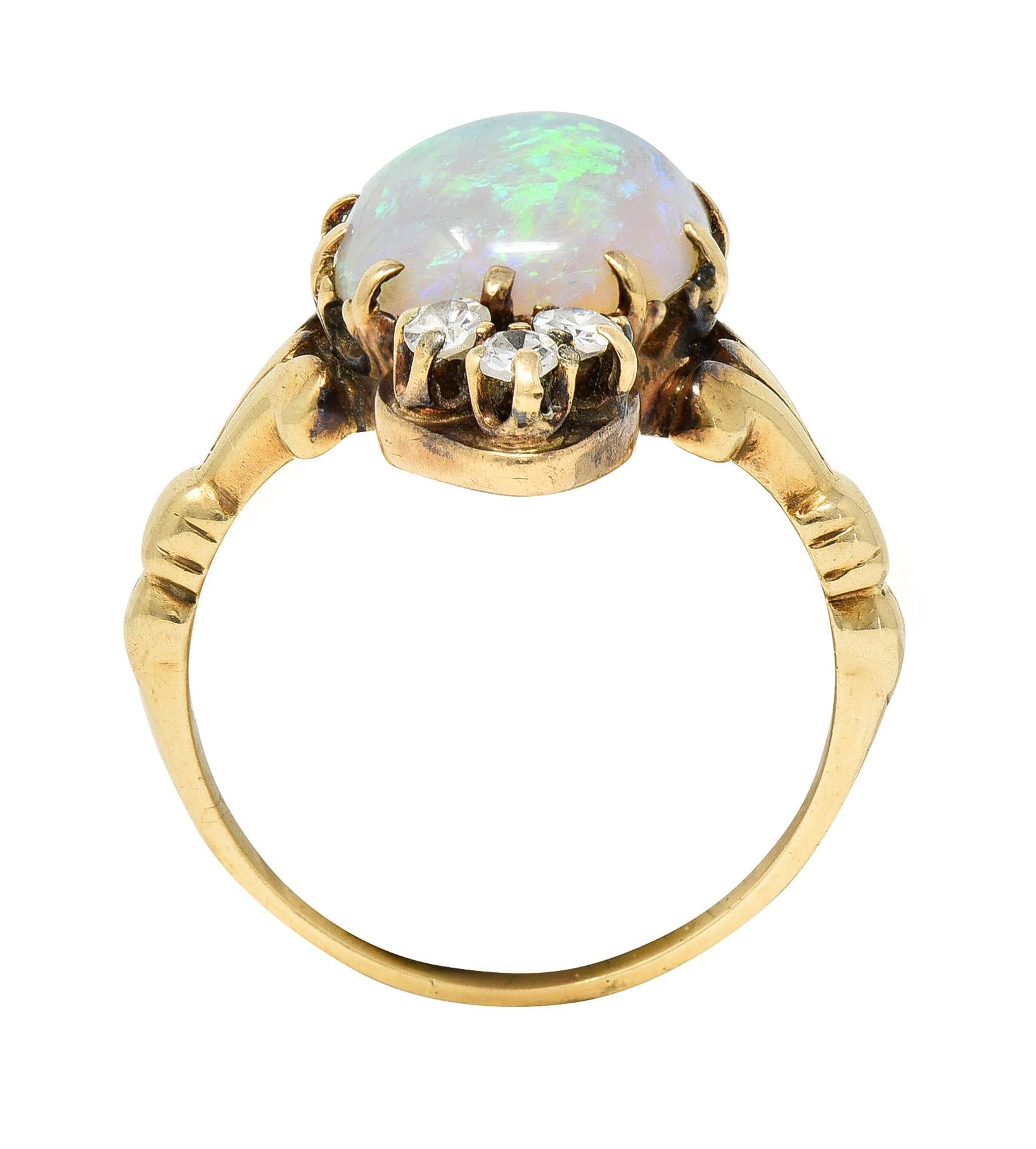 Victorian Diamond Opal 14 Karat Yellow Gold Ring 3