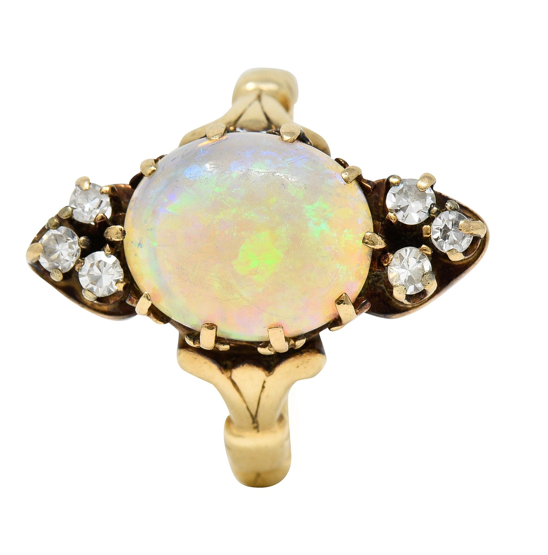 Victorian Diamond Opal 14 Karat Yellow Gold Ring 4