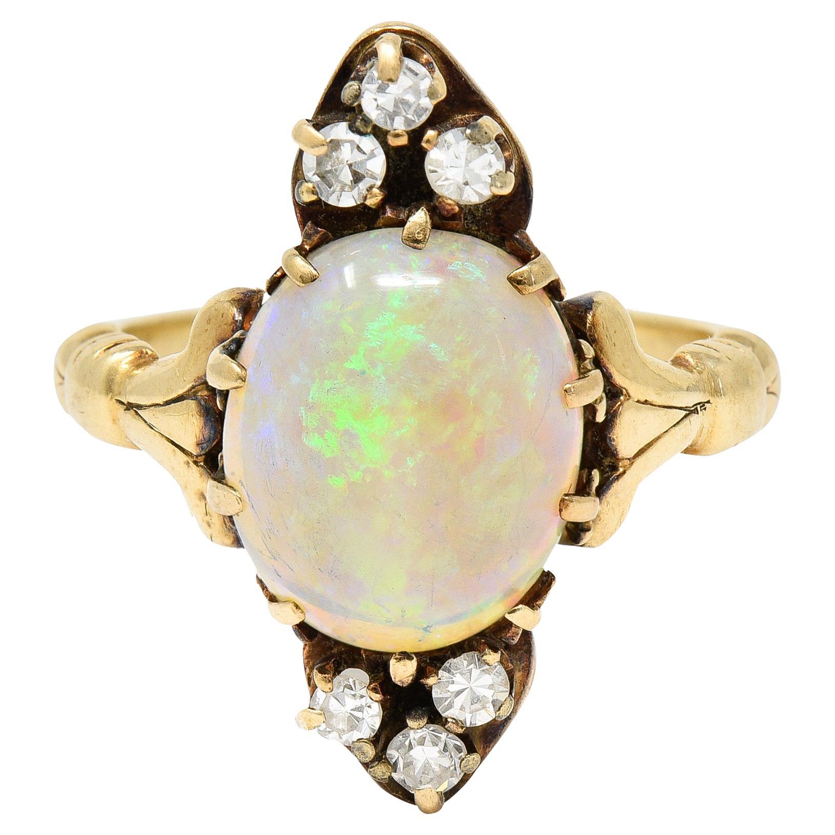 Victorian Diamond Opal 14 Karat Yellow Gold Ring