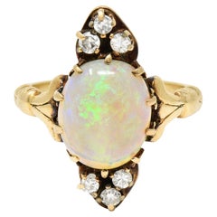 Used Victorian Diamond Opal 14 Karat Yellow Gold Ring