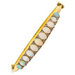 Antique Victorian Diamond Opal 14 Karat Yellow Gold Scroll Bangle Bracelet