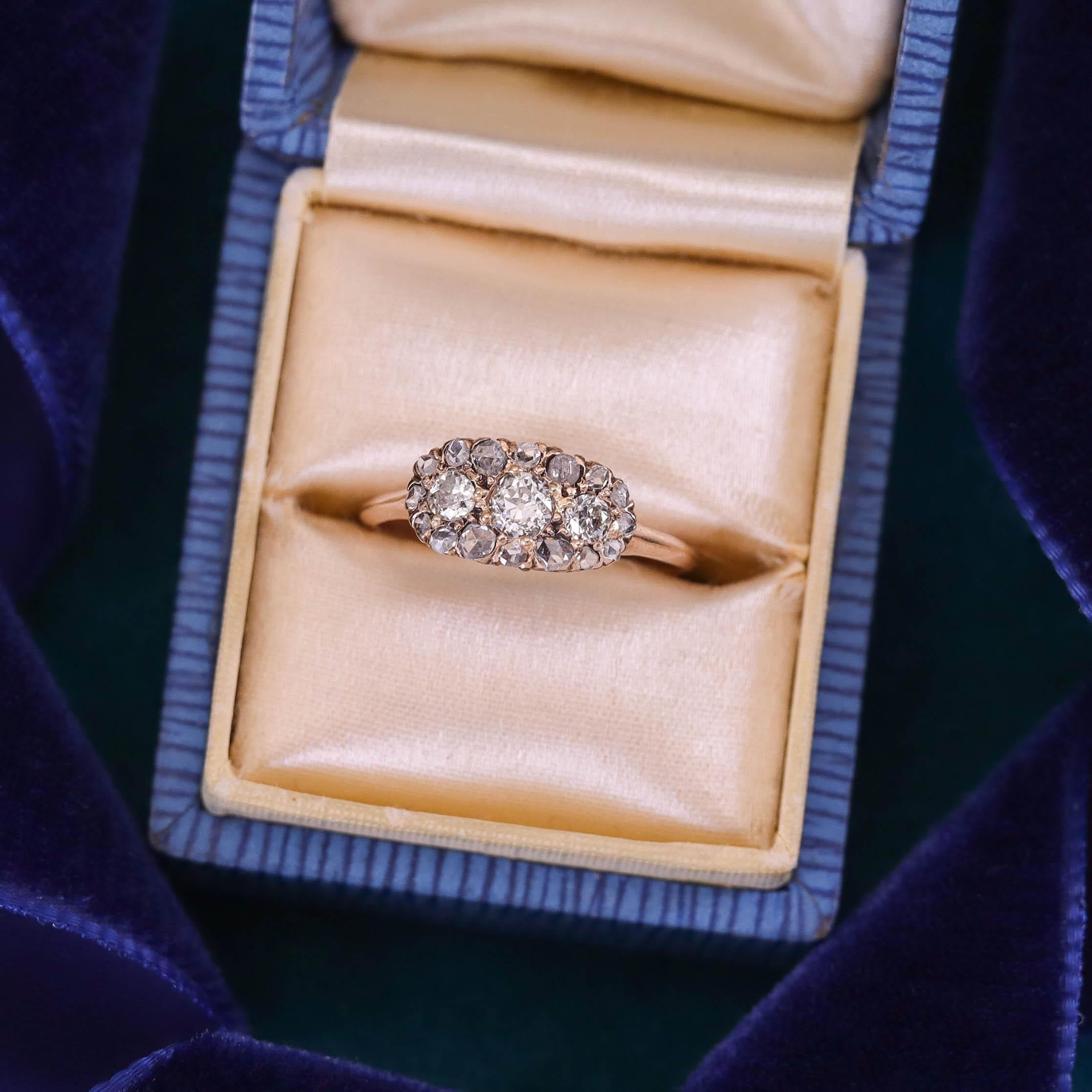 Anello vittoriano con pavé di diamanti in oro 10k in vendita 1