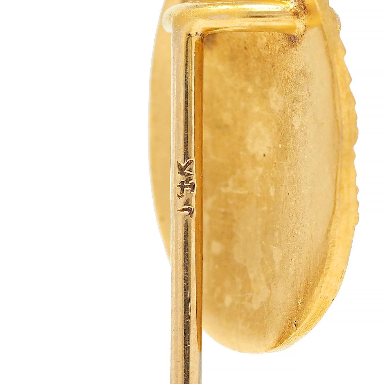 Victorian Diamond Pearl 14 Karat Yellow Gold Antique God Of Wind Stickpin For Sale 2