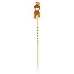 Victorian Diamond Pearl 14 Karat Yellow Gold Circus Bear Antique Stickpin
