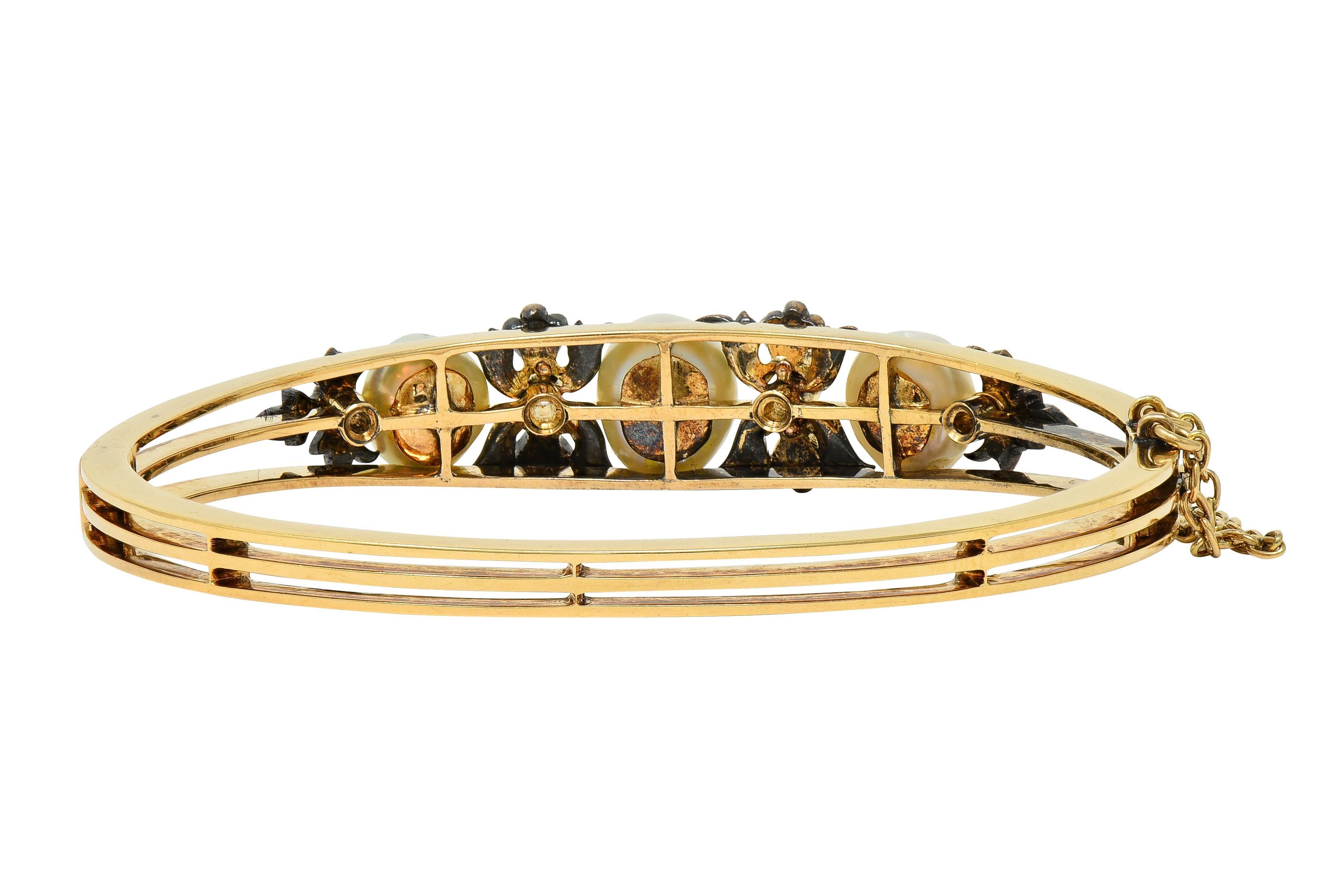 Bracelet de style victorien avec diamants et perles en or jaune 14 carats et argent antique Excellent état - En vente à Philadelphia, PA