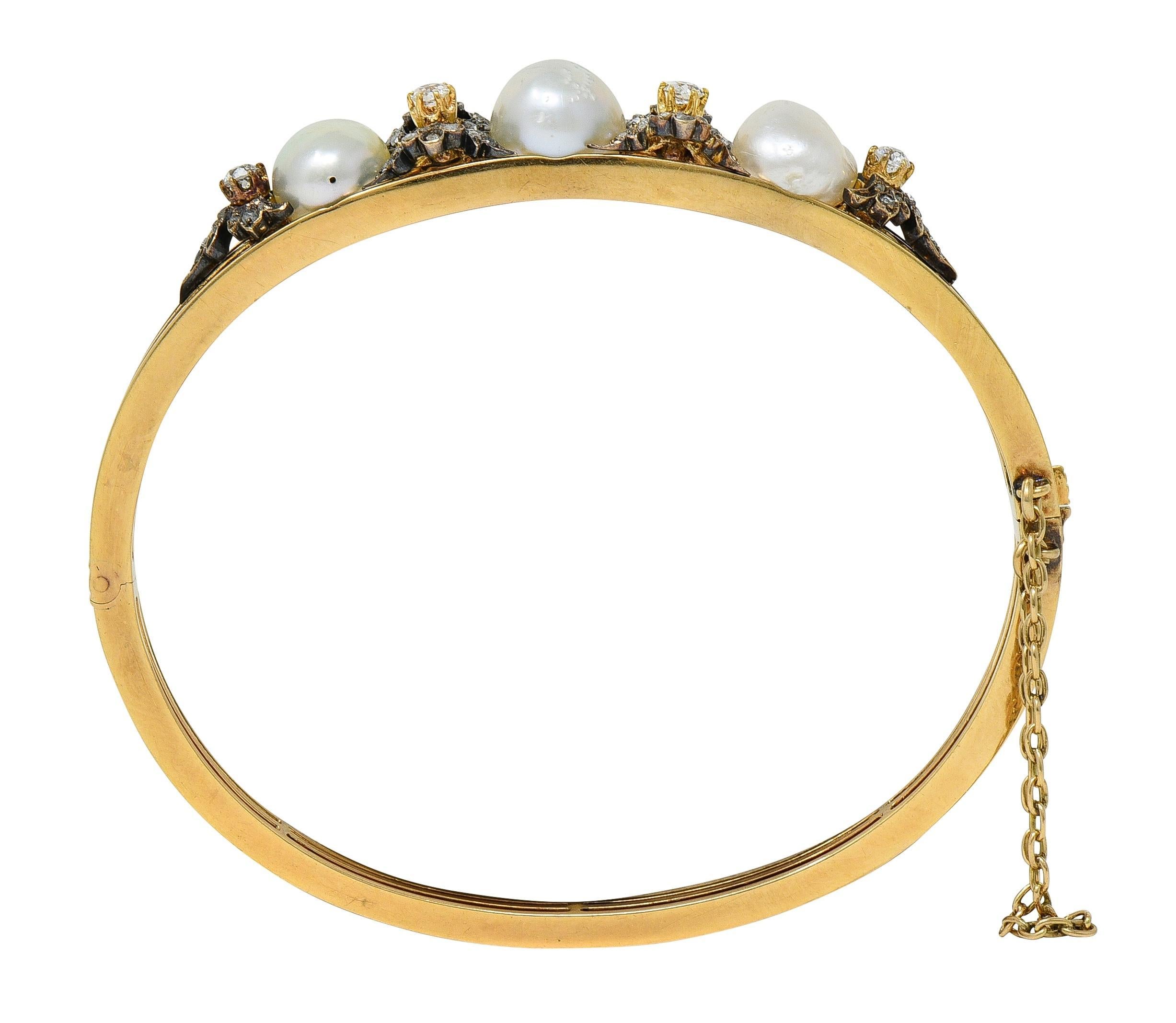 Bracelet de style victorien avec diamants et perles en or jaune 14 carats et argent antique en vente 1