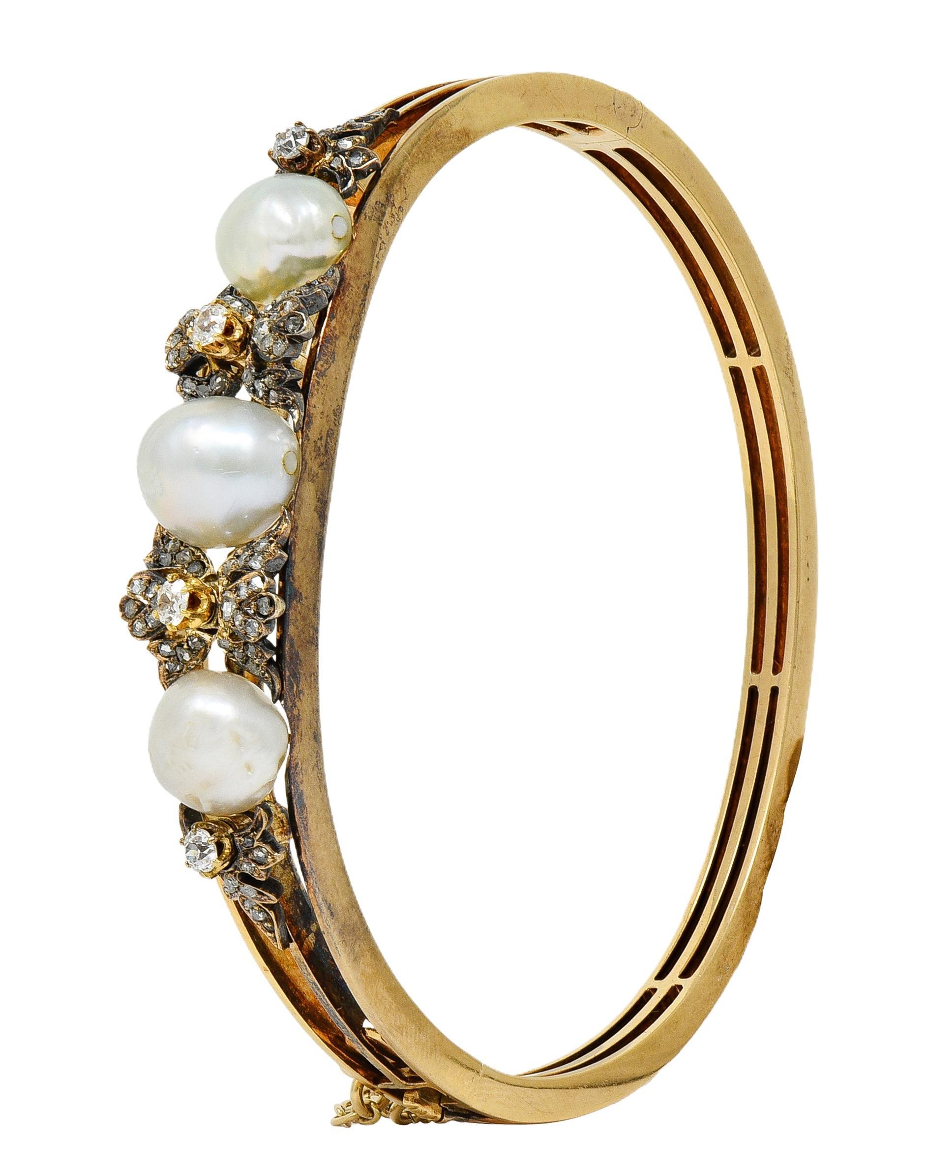 Bracelet de style victorien avec diamants et perles en or jaune 14 carats et argent antique en vente 3