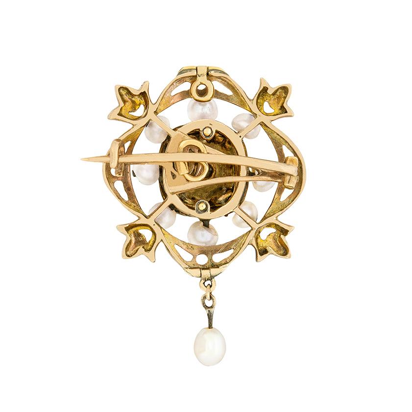 Women's or Men's Victorian Diamond, Pearl and Enamel Pendant and Brooch, circa 1890s