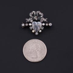 Victorian Diamond Pearl and Moonstone Heart Brooch