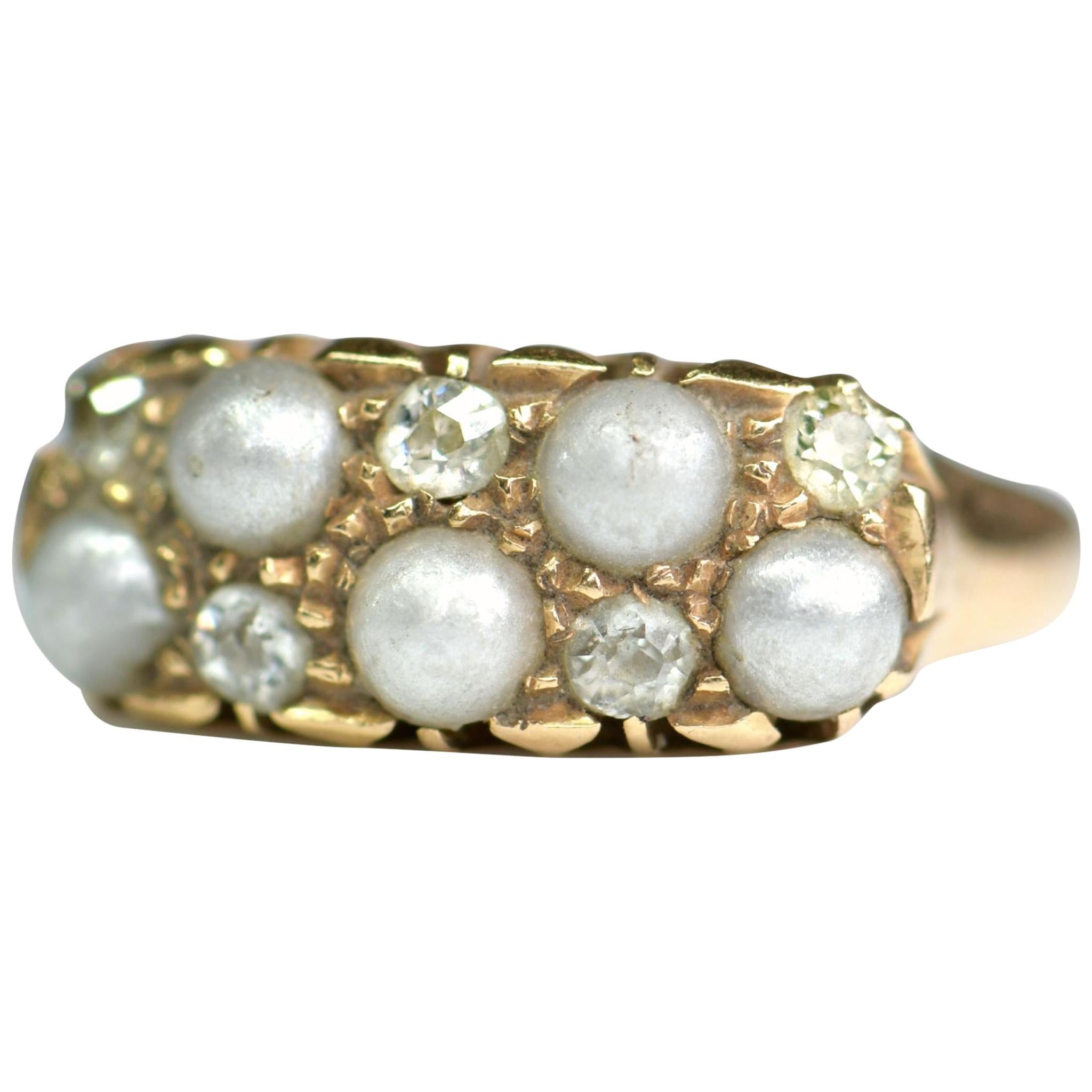 Victorian Diamond and Pearl Antique Ring