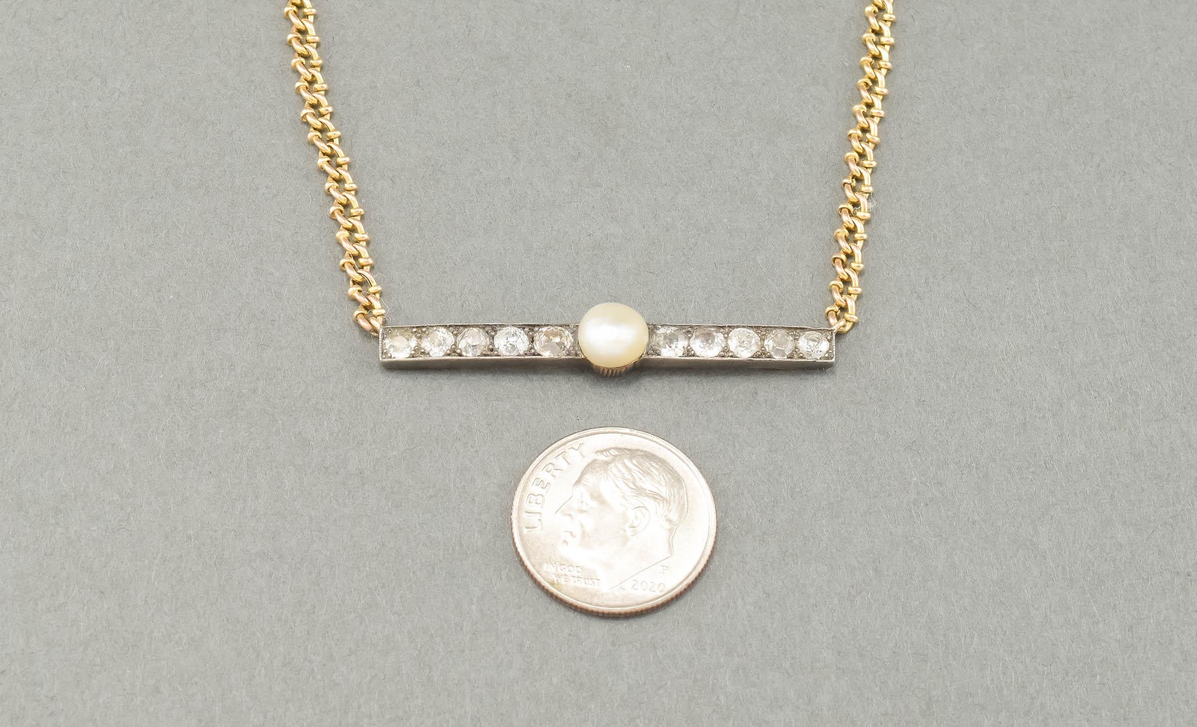 Victorian Diamond Pearl Bar Necklace Conversion with Fancy Link Chain 1