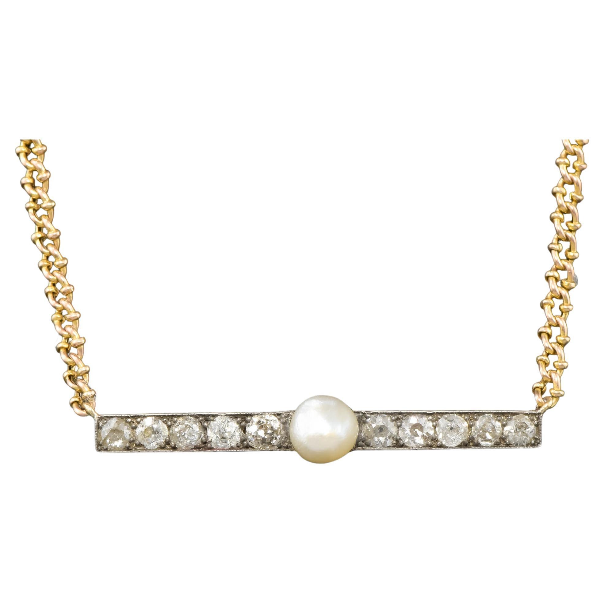 Victorian Diamond Pearl Bar Necklace Conversion with Fancy Link Chain