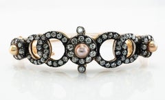 Viktorianisches Diamant-Perlenarmband 14K Gold & Silber-Armreif 4,44 TDW