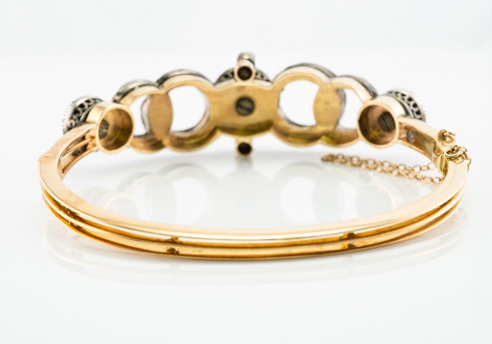 Victorian Diamond Pearl Bracelet 14K Gold & Silver Bangle 4.44 TDW In Good Condition For Sale In East Brunswick, NJ