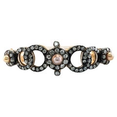 Victorian Diamond Pearl Bracelet 14K Gold & Silver Bangle 4.44 TDW